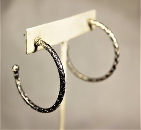 Heavy Contemporary Sterling Silver Large Hoop Pierced Earrings