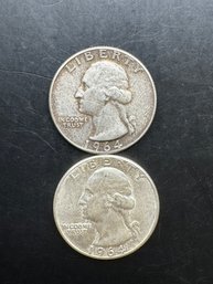 2 Washington Silver Quarters 1964, 1964-D