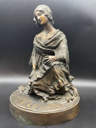 Antique Horta  Bronze Sculpture. Woman With Cards. 10 3/4' Tall