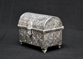 Egyptian Sterling Silver Footed Jewelry  Barrel Casket Treasure Box 15.46 OZT