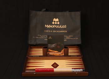 Manopoulos, Greece  Finely Crafted Wood Marqueterie Backgammon And Chess Set