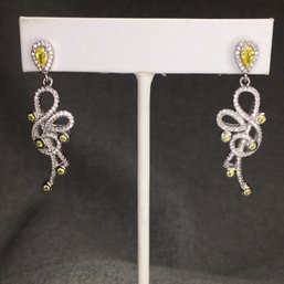 Fabulous Brand New Sterling Silver / 925 Chandelier Earrings With Sparkling White & Yellow Topaz - New !