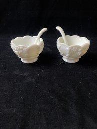 Milk Glass Grape Leaf Salt Bowls