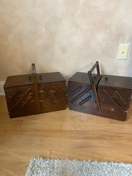 Pair Of Vintage Wood Sewing Boxes