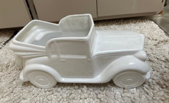 Midcentury Ceramic Flowerpot, Oldtimer Car And Can Store Shells In It. BR Up Stairs.