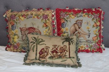 Lot Of Three Decorative Needlepoint Throw Pillows From 123 Creations