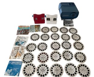 GAF Viewmaster Lot: Electric Projector, 2 Hand Held Viewmasters 24 Reels- HAPPY DAYS, CHARLIE BROWN, SCOOBY