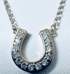 PRETTY SIGNED DQ STERLING SILVER CZ HORSESHOE NECKLACE