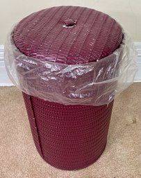 Maroon Painted Rattan Covered Laundry Hamper