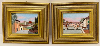 2 Renzo Scarpelli Signed  Italian Pietra Dura Mosaics In Golden Frames, Purchased In Florence, Italy