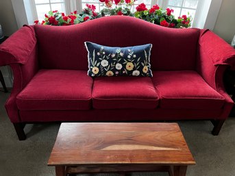 Bright Red Vintage Chippendale Camelback Sofa