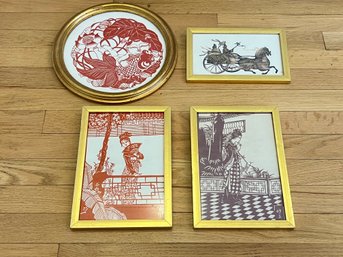 Four Pieces Of Asian Cut Paper Art