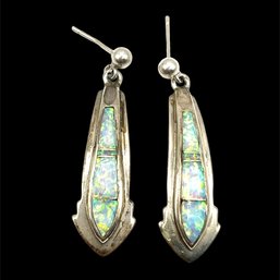 Vintage Sterling Silver Signed Opal Dangle Earrings