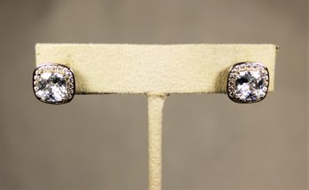 Fancy Sterling Silver Pierced Earrings Having White Stones