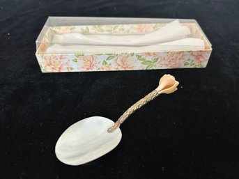 Vintage Caviar Spoon With Mother Of Pearl Bowl And Shell Finial