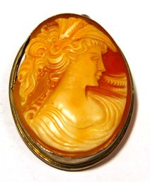 Vintage Silver And Carved Shell Cameo Goddess Brooch Pedant