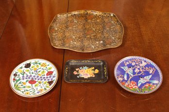 Charming Grouping Of Hand-painted Plates And Trays