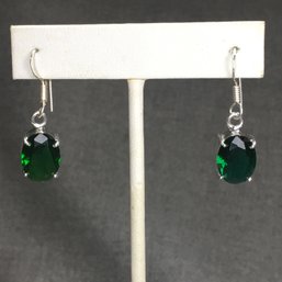 Lovely Brand New 925 / Sterling Silver Earrings With Deep Green Tsavorite - Very Pretty Earrings - Nice !