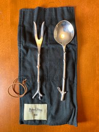 Rare Michael Aram Twig Motif Serving Fork And Spoon In Storage Bag