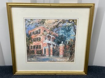 Charleston House Scene Print Art Pencil Signed Stoioff 18.25x17.5 Matted Framed