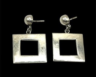 Vintage Mexican Sterling Silver Large Open Square Dangle Earrings