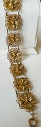 VINTAGE GOLD OVER STERLING SILVER FLOWER LINK BRACELET