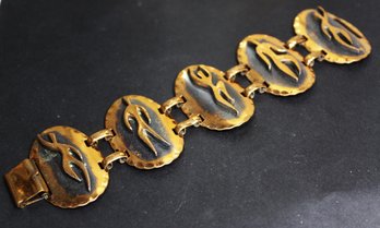 Vintage 1960s Solid Copper Link Bracelet Having Figures 7 1/2' Long