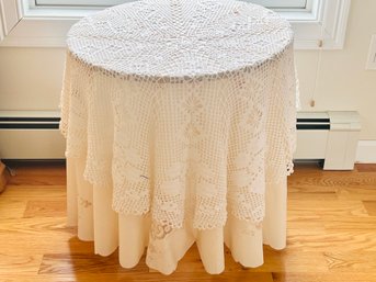 Round Occasional Table With Vintage Lace Linens