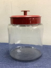 Vintage Glass Jar With Red Top