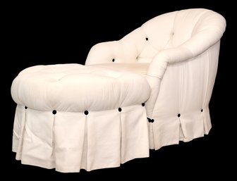 Ashley Manor Blended Cotton  Diamond White Matalasse Style Tufted Club Chair With Pleated Ottoman