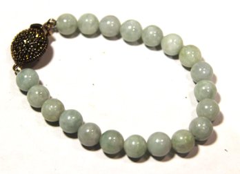 Fine Sterling Silver Genuine Jade Beaded Bracelet Thailand