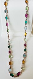 SIGNED STERLING SILVER MULTI COLOR CRYSTAL NECKLACE