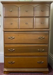 Maple Stained Five Drawer Chest, Laminate Top