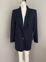 Women's Wool & Recycled Cashmere Navy Blazer By Lord & Taylor - Size 6 Petite