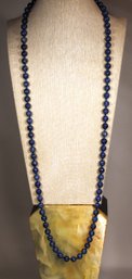 32' Long Fine Lapis Polished Beaded Hard Stone Beaded Necklace `