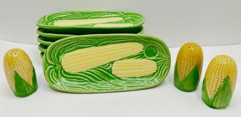 6 Vintage Corn Plates & 3 Salt Shakers, Japan