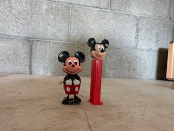 Vintage Mickey Mouse Windup Toy And Pez Dispenser