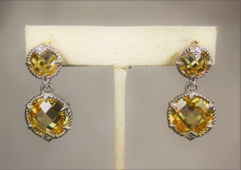 Judith Ripka Citrine Sterling Silver Pierced Earrings Ear Pendants