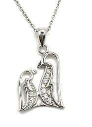 Italian Sterling Silver Chain With CZ Stones Two Penguin Pendant