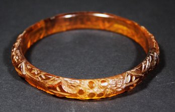 Vintage Carved Root Beer Bakelite Bangle Bracelet