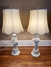 Pair Of J. Morie Large Bisque Porcelain Figural Lamps