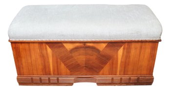 Deco  Style Lane Custom Blue Upholstery Cedar/Maple Hope Chest With Upholstered Padded Top For Extra Seating