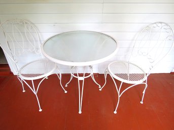 Cafe Bistro White Iron Table With 2 Chairs