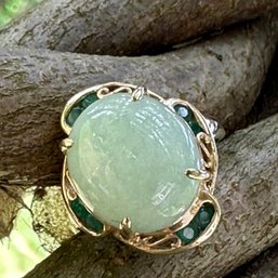 Gorgeous 14k Jade Jadeite & Emerald Ring ~ Size 8 ~