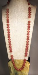 Antique Pink Hard Stone Beads Necklace (needs To Be Restrung)