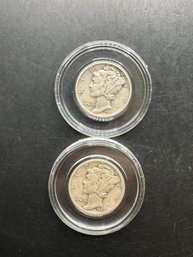 2 Mercury Dimes 1945, 1945-D