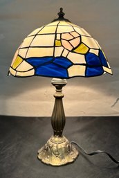 Working Tiffany Style Chrome Base Lamp Hard Plastic Shade. LP/WA-D