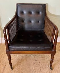 Vintage Bamboo, Cane, And Leather Library Chair