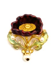 Vintage JOAN RIVERS Designer Painted Floral Brooch/pin