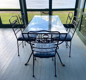 Vintage Wrought Iron Table With Six Chairs